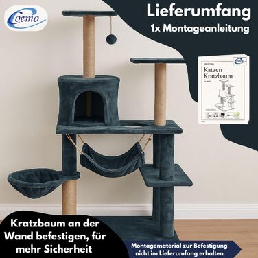 Котячий комплекс Kratzbaum Holz Weiß: дерев'яний, 37x58x135 см, з будиночком, гамаками, сизалевими стовпчиками та місцем для відпочинку