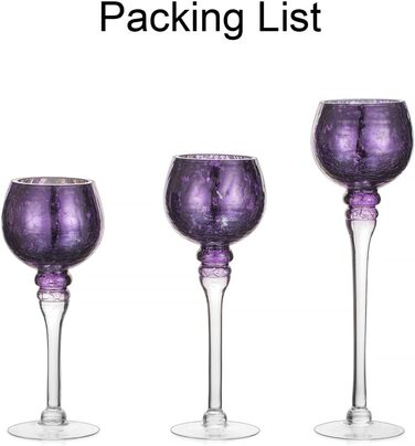 Glass Tealight Holder Set - 3 Pieces Mercury Glass Candle Holders for Table Decoration. Tealight Glasses for Pillar and Floating Candles, Christmas, Living Room Decor (Purple)
