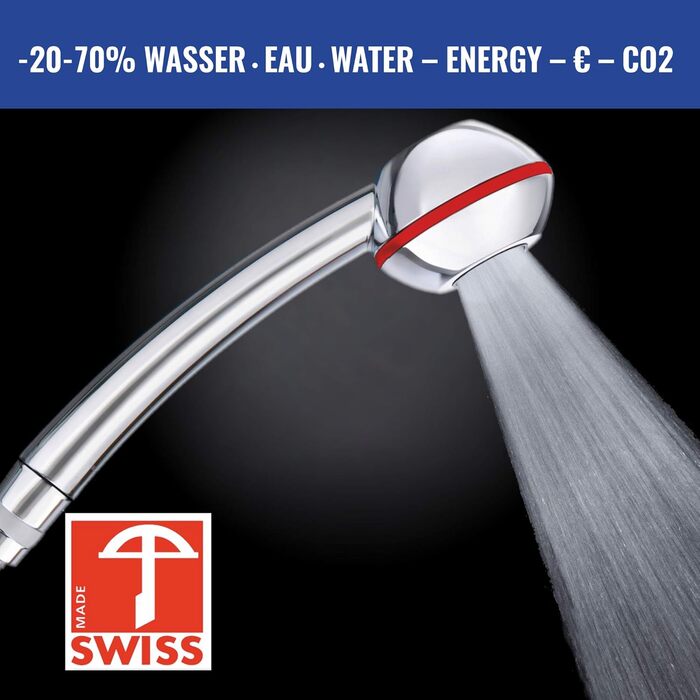Ручний душ SwissClima I-SHOWER WOW! для проточних водонагрівачів і низького тиску, потужний струмінь, антикальційний, гігієнічний, екологічне хромоване покриття (хром-червоно-ферарі)
