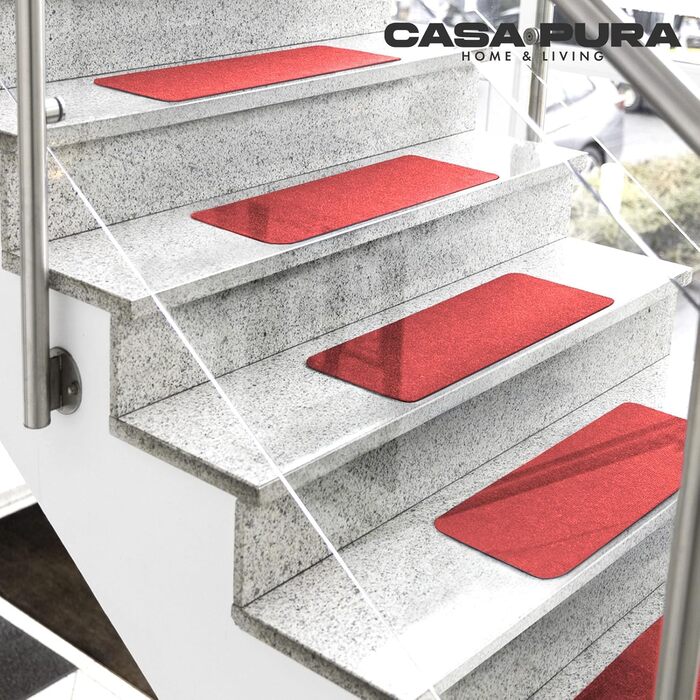 Casa Pura Non-Slip Stair Treads - 15 Piece Set - Adhesive Backed, Indoor Stair Carpet for Steps (Leipzig, Half Round)