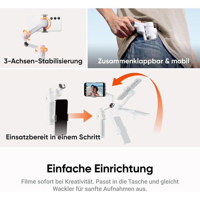 Insta360 Flow 2 сірий – стабілізатор для смартфонів, з функцією AI-трекінгу, вбудований штатив/селфі-стік, пульт дистанційного керування, для iPhone/Android, для подорожей