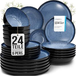 Набір посуду Steingut Ibiza 24 шт. для 6 осіб - глибоке синій колір, Pure Living, TESTSIEGER
