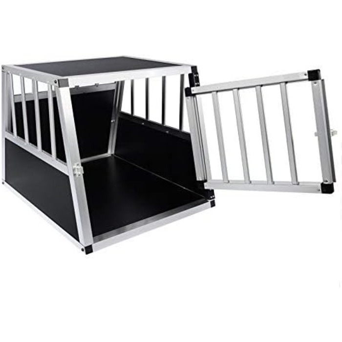 Кія для собак, переноска для собак, алюмінієва переноска для авто, переноска для дому, переноска для малих/середніх собак та котів 54x69x51 см з безпечним замком, легка та стабільна, чорна