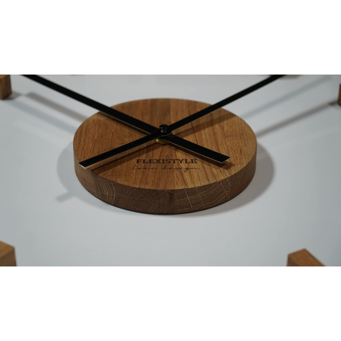 FLEXISTYLE 3D Wall Clocks DIY Oak Wood Large 50-75CM (Thickness 19MM!) for Office, Living Room, Bedroom Decoration (Black Hands, Wood), z54g eco75 d-1-x