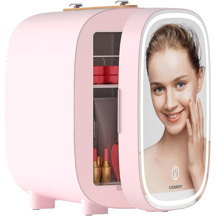 Mini Cosmetic Refrigerator 4L with 3-Tier LED Mirror - Cooling & Heating Skincare Fridge - Portable for Bedroom, Office & Car