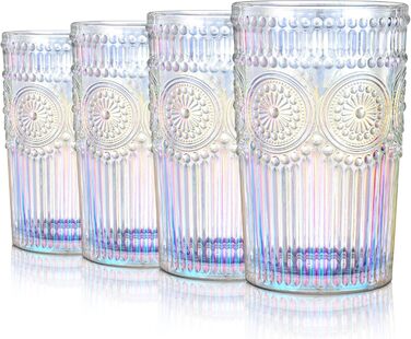 Joeyan 370ml Rainbow Water Glasses, Set of 4 Tumbler Glasses Colorful for Water, Drinks, Cocktail, Tea, Juice, Sparkling Drinking Glasses Romantic for Home, Office, Bar