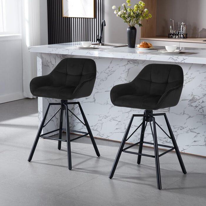 WOLTU 2-Piece Velvet Bar Stool Set with Backrest - Swivel, Padded, Metal Frame - Bistro & Counter Height Stools