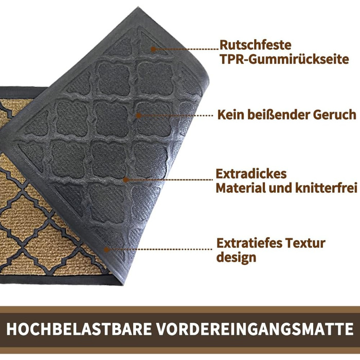 Придверний килимок Qingbei Rina 60x90 см, протиковзний вологопоглинаючий килим для входу, саду та тераси, коричневий, прямокутний