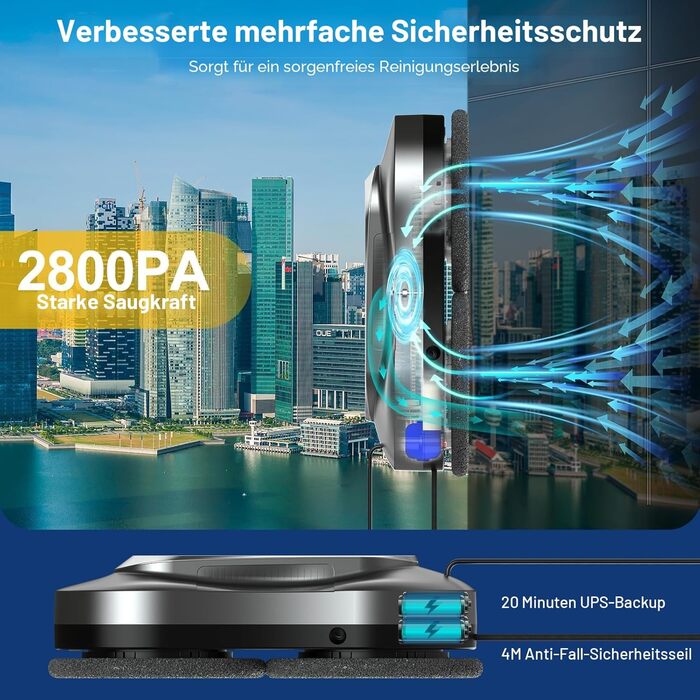 Робот для миття вікон Intelligenter Fensterputzroboter Yw160sa сірий з дистанційним керуванням та додатковим розпилювачем води (12 серветок)