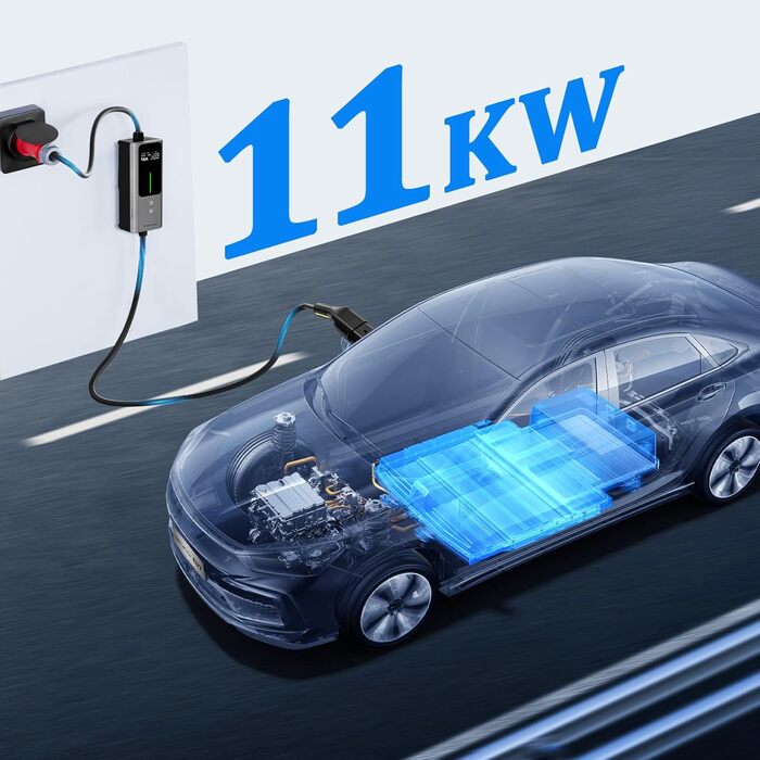 Мобільна зарядка для електромобіля 11 кВт, кабель CEE 16A - Type 2, 5м, 6-16A, програмування часу старту