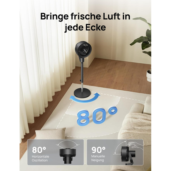 Вентилятор Dreo Leiser Standventilator: тихий, з осциляцією, таймер 6H, дистанційне керування, для спальні, функція ароматерапії (чорний)