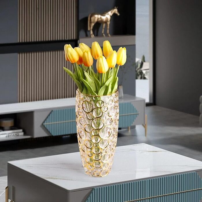 Кришталева ваза ручної роботи з золотим декором, 30 см - сучасний дизайн для дому