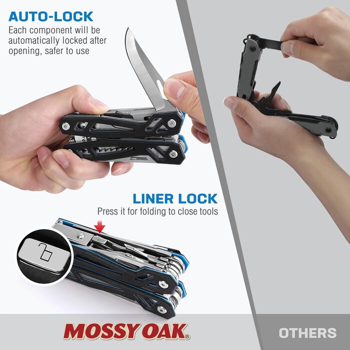Mossy Oak 21-in-1 Multi-Tool - Folding Knife & Pliers - Camping, Hiking, Repair - with G10 Handle & Carrying Pouch