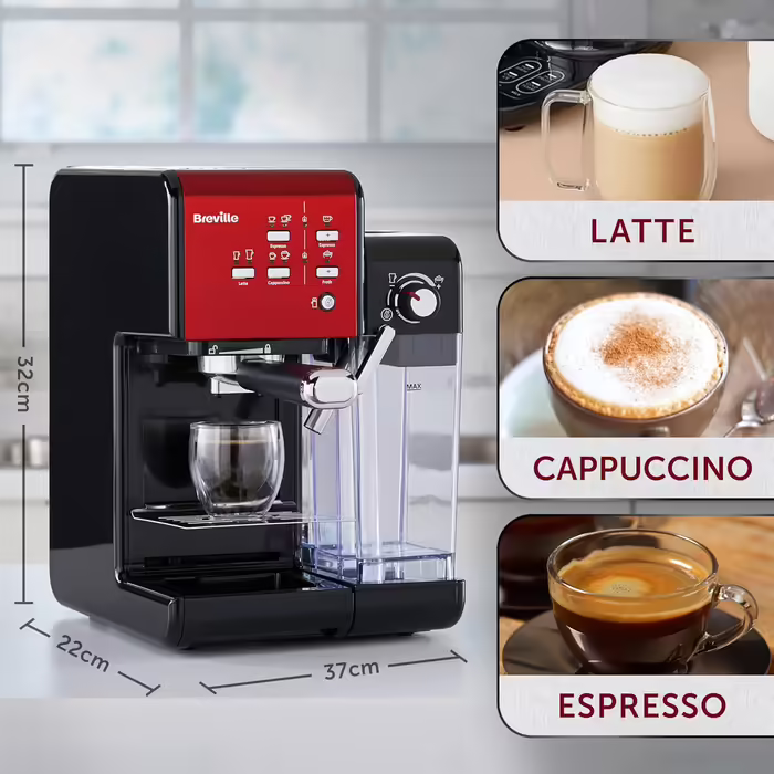 Breville Prima Latte II Espresso | Latte and Cappuccino Machine | 15-bar Professional Pump and Milk Frother | Red [VCF109X], 19 Bar