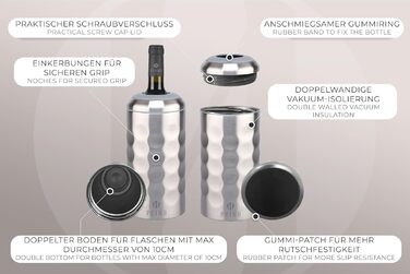 PRIMØ Germany® Охолоджувач для вина з кришкою: для вина, шампанського, секту. З нержавіючої сталі, подвійних стінок, вакуумна ізоляція. Охолоджувач пляшок, для холодних напоїв