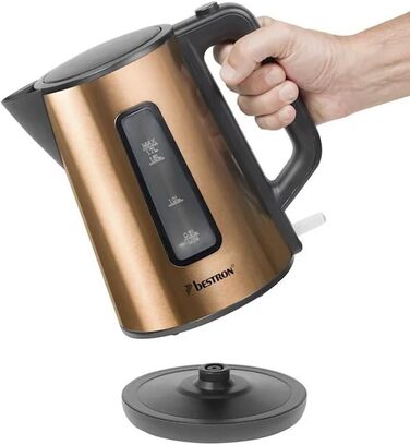 Bestron 1.7L Electric Kettle with 360° Base, Auto Shut-Off & Boil-Dry Protection - Black/Wood (Copper) Finish