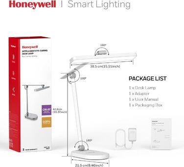 Настільна LED лампа Honeywell H4 Sunturalux – офісна лампа з диммером, 3 режими світла, 5 рівнів яскравості, таймер, сенсорне управління, сірий