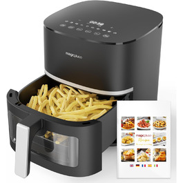 Аерофритюрниця Magicplux 5,5 л XXL, 1500 Вт з 13 програмами, цифровим LED-екраном, технологією рівномірного нагріву X CYCLONE AIR, 21 рецептом, без оглядового вікна, чорна, підходить для посудомийної машини