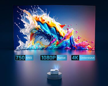 Beamer 25000Lumen 1080P/4K Android TV з автотрапецеїдним виправленням, електричним фокусом, WiFi, Bluetooth, для iPhone/Android/Tablet, білий