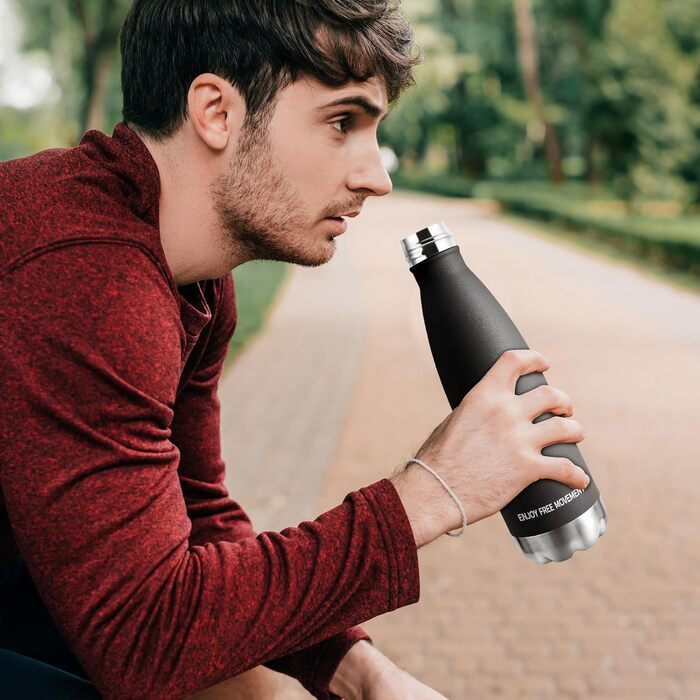 Термос-пляшка 750 мл, нержавіюча сталь, BPA-Free, для спорту та подорожей, з вуглекислим газом, витривала, витік неможливий, для хлопчиків та дівчаток, Outdoor, темно-зелений (750 мл, чорний)