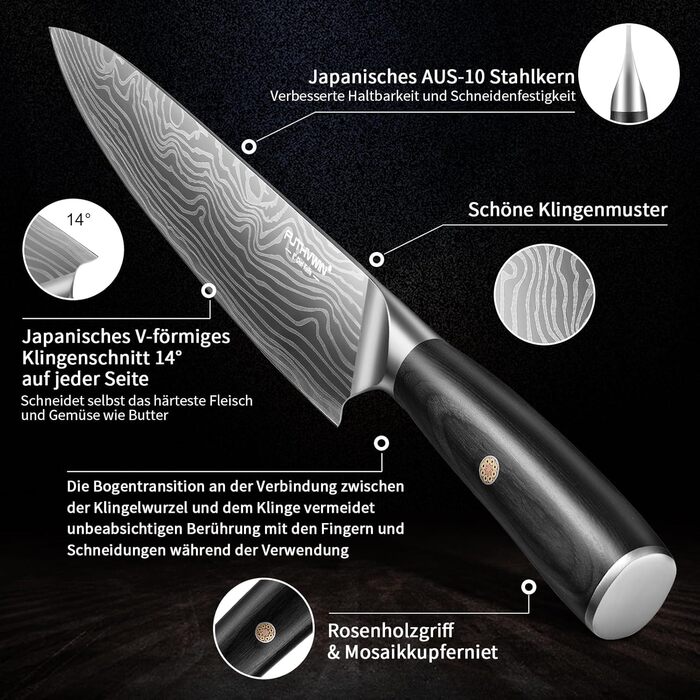 Набір кухонних ножів FUTHVWIN 7 предметів: професійний набір з японської високоякісної сталі з ергономічною ручкою, у подарунковій коробці