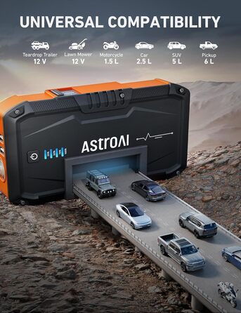 Powerbank AstroAI B8 для автомобіля: пускова станція, 1500A, 7.0L бензин/5.5L дизель, LED, QC 3.0 USB, 12V