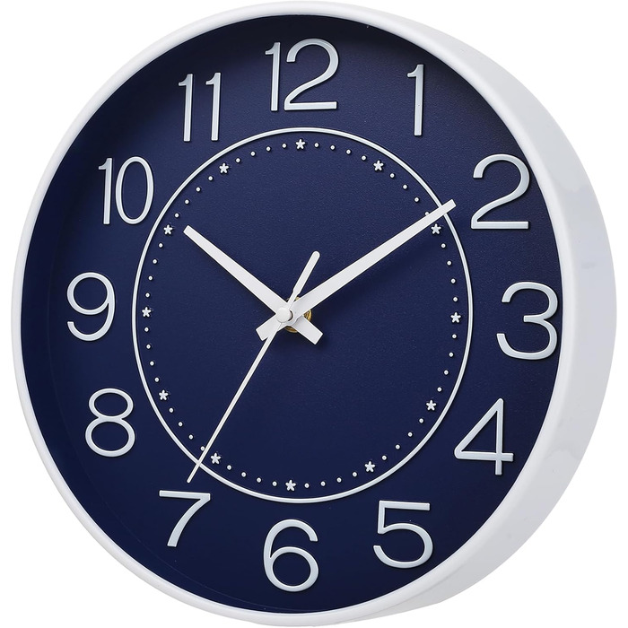 HZDHCLH Funk Wall Clock Silent No Ticking 25 cm Easy to Read Clock for Kitchen, Living Room, Bedroom, Bathroom, Home Office (Navy Blue)