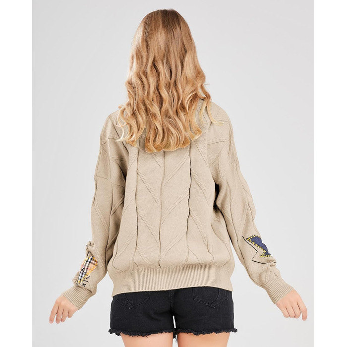 В'язаний кардиган Daen з косами, довгі рукави, відкрита передня частина, V-подібний виріз, ґудзикова застібка, вишивка, вовняна суміш, Пуловер, Куртка, Одяг для активного відпочинку (XXL, Хакі)