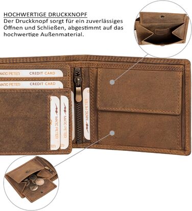 Marc Peter® Genuine Leather Wallet Hanover | Wallet for Men with RFID Protection | Large 10 Compartments Card Holder | Vintage Brown Portemonnaie