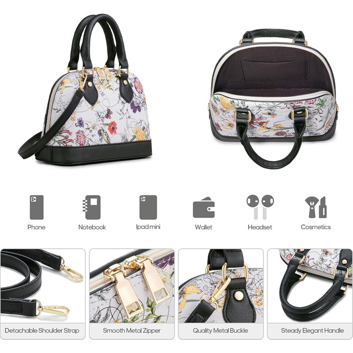 Bagsure Сумка жіноча 4 в 1: сумка-шопер, сумка на плече, ділова сумка для офісу, школи, подорожей (квітковий принт)