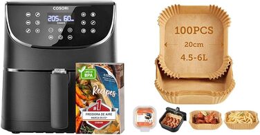 COSORI Air Fryer 5.5L XXL Hot Air Fryer with Digital LED Touchscreen, Baking Paper for Air Fryer 4.5-6L, 100 Pieces, 20cm 5.5L Black+yellow