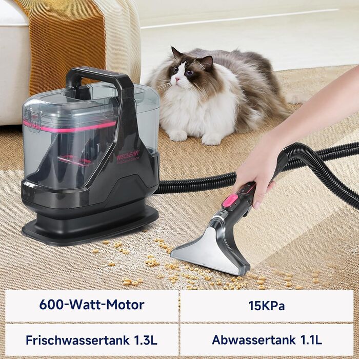 WECLEAN C3 - Миючий пилосос 600W, 18kPa, для килимів, диванів, вікон, авто. Чорний/Рожевий
