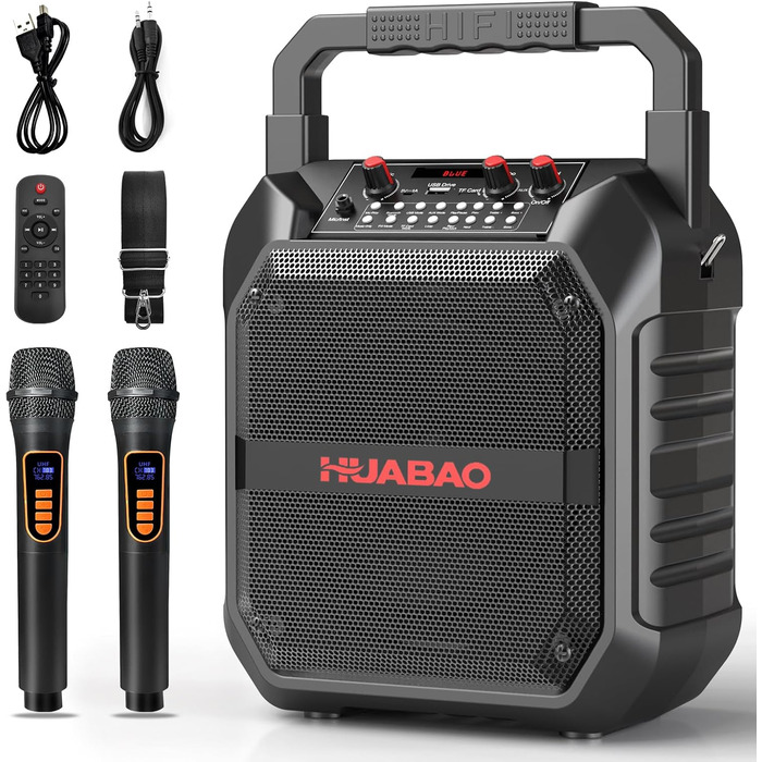 Портативна караоке-машина з Bluetooth, мікрофоном та підключенням TF/USB/FM/AUX для дому та вечірок (2 мікрофони)