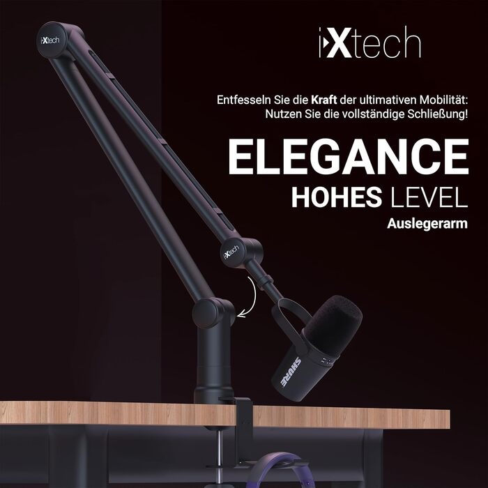Кріплення для мікрофона IXTECH: сумісне з HyperX Quadcast, Rode, Shure SM7B, Blue Yeti. Настільний штатив для студійного мікрофона, подкастингу, стримінгу. Елегантна модель, високий профіль