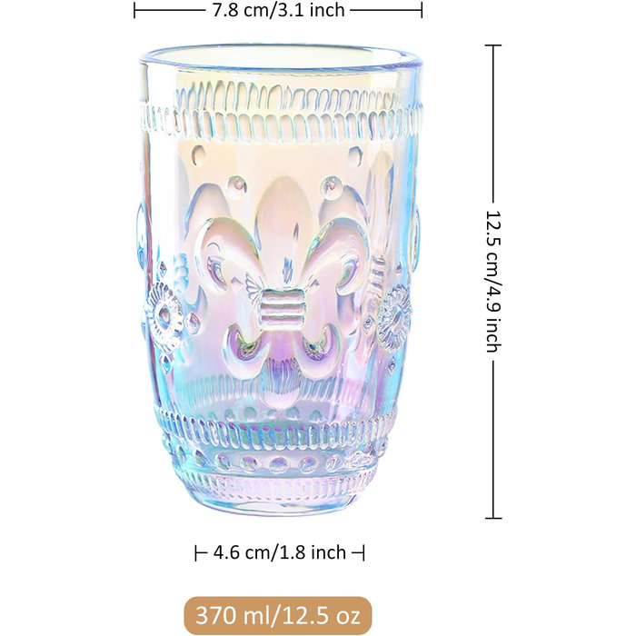 Joeyan 370ml Rainbow Water Glasses, Set of 4 Gradient Tumbler Glasses, Colorful Embossed Flower Pattern, Shimmering Iridescent Drinking Glasses, Romantic for Everyday Family Meals, Party, Office, Drinks, Cocktails, Juice