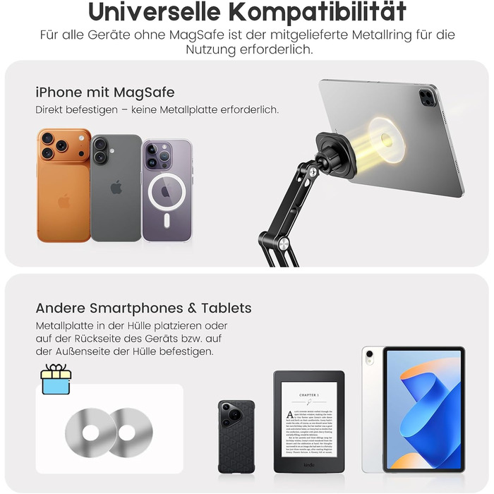 Магнітна підставка для планшета OHLPRO з алюмінію, тримач на стіл для iPad Pro/Mini/Air, iPhone, Kindle, Galaxy Tab та інших планшетів, чорний