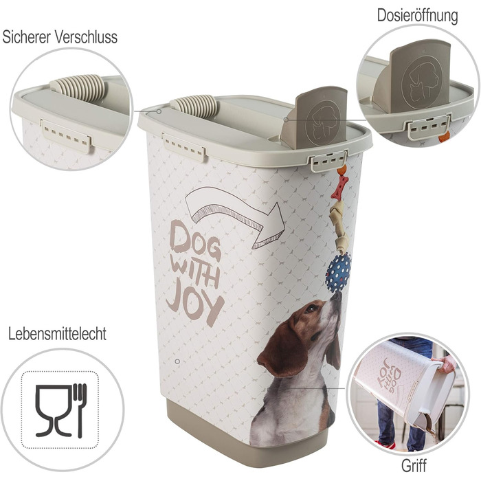 Контейнер для корму Rotho MyPet Cody 50л з кришкою та мірним совок, BPA-free, пластик (PP), бежевий/білий