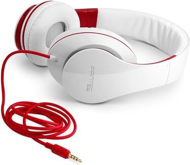 Навушники FANTEC SHP-250AJ Stereo HiFi, білий/червоний, без мікрофона