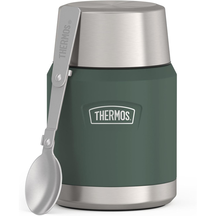 Термос ICON Food Jar 0,71 л, темно-сірий/графіт матовий, контейнер для їжі з подвійних стінок з нержавіючої сталі 18/8, зберігає тепло та холод, з відкидним ложкою, неслизьке дно, абсолютно герметичний