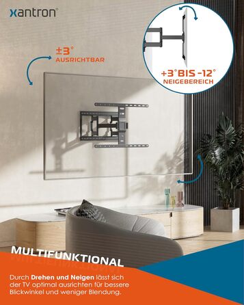 Настінний кріплення для телевізора Xantron Slim Fit, поворотний, з аксесуарами - відстань від стіни 27 мм, 43-90 дюймів, VESA до 600x400, до 75 кг - SLIMLINE-466US