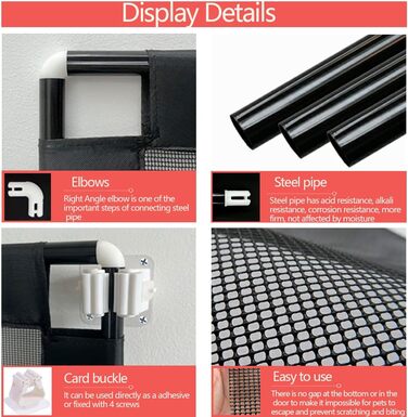 Захист для собак: бар'єр для дверей, сітка на сходи, перегородка без свердління, чорний (100x80 см)