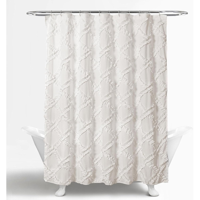 Штора для душу Lush Decor, стиль шабі-шик, дизайн у сільському стилі, 182,9 x 182,9 см, слонова кістка/світло-жовтий (білий)