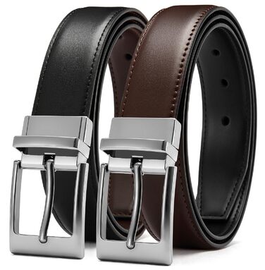 Чоловічий шкіряний ремінь CHAOREN, ремінь для чоловіків, реверсивний, чорний/коричневий, 32 мм, для костюма, бізнесу та формальних заходів (срібна блискавка, розмір пояса 108 см)