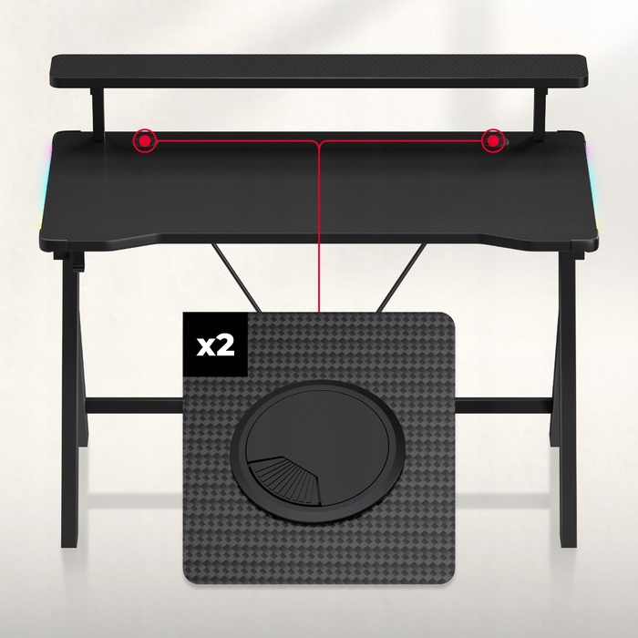 Ігрова стіл Huzaro чорний з RGB LED підсвіткою та надбудовою для геймера