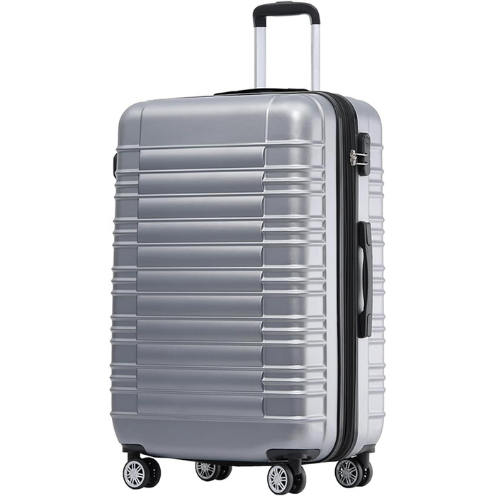 Чемодан Beibye 2088 з твердим корпусом, валіза-тележка, ручна поклажа, 14 кольорів (Срібний, XL)