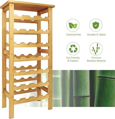 Dripex Wine Rack Bamboo Wine Bottle Rack 7 Tier Bottle Rack for Cellar Kitchen 27 Bottles 0.75 and 1 Liter 47 x 29 x 102CM