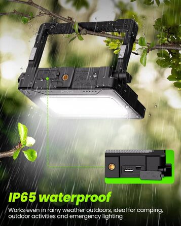 80W LED Construction Floodlight Battery Solar Work Light Portable, 4 Light Modes 12000mAh Battery Work Light USB Rechargeable 5 Brightness Levels Camping Lamp Portable Outdoor for Emergencies Construction Site Camping Garage