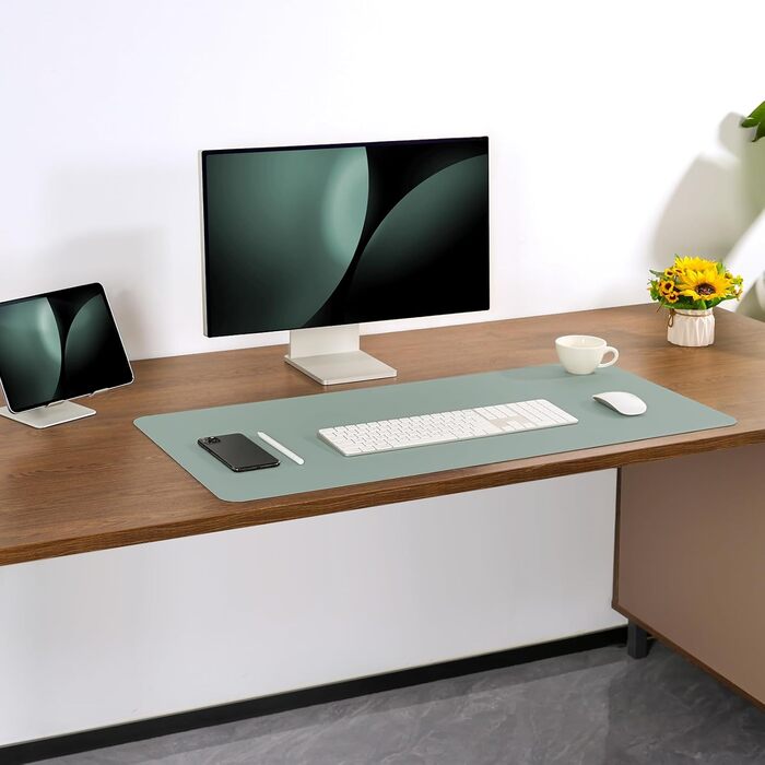 Двостороння килимок на стіл з антиковзаючим покриттям, 40 x 80 см (сірий, салатовий) - для офісу, ноутбука, миші