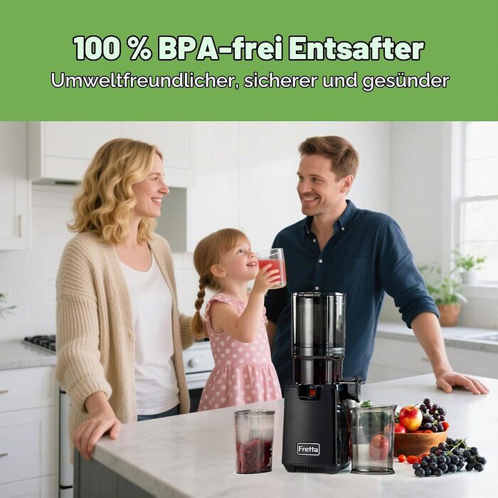 Шнекова соковижималка Fretta Slow Juicer для овочів та фруктів, матово-чорна