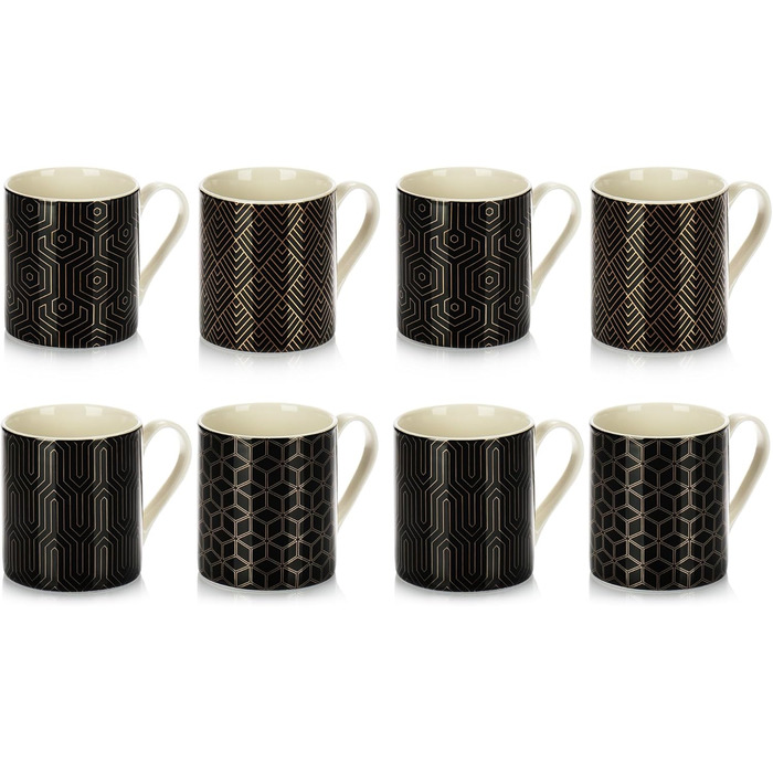 Набір келихів для кави Com-Four® 8 шт. 180 мл, кераміка, Art Deco, для еспресо, американо, чорний/золотий